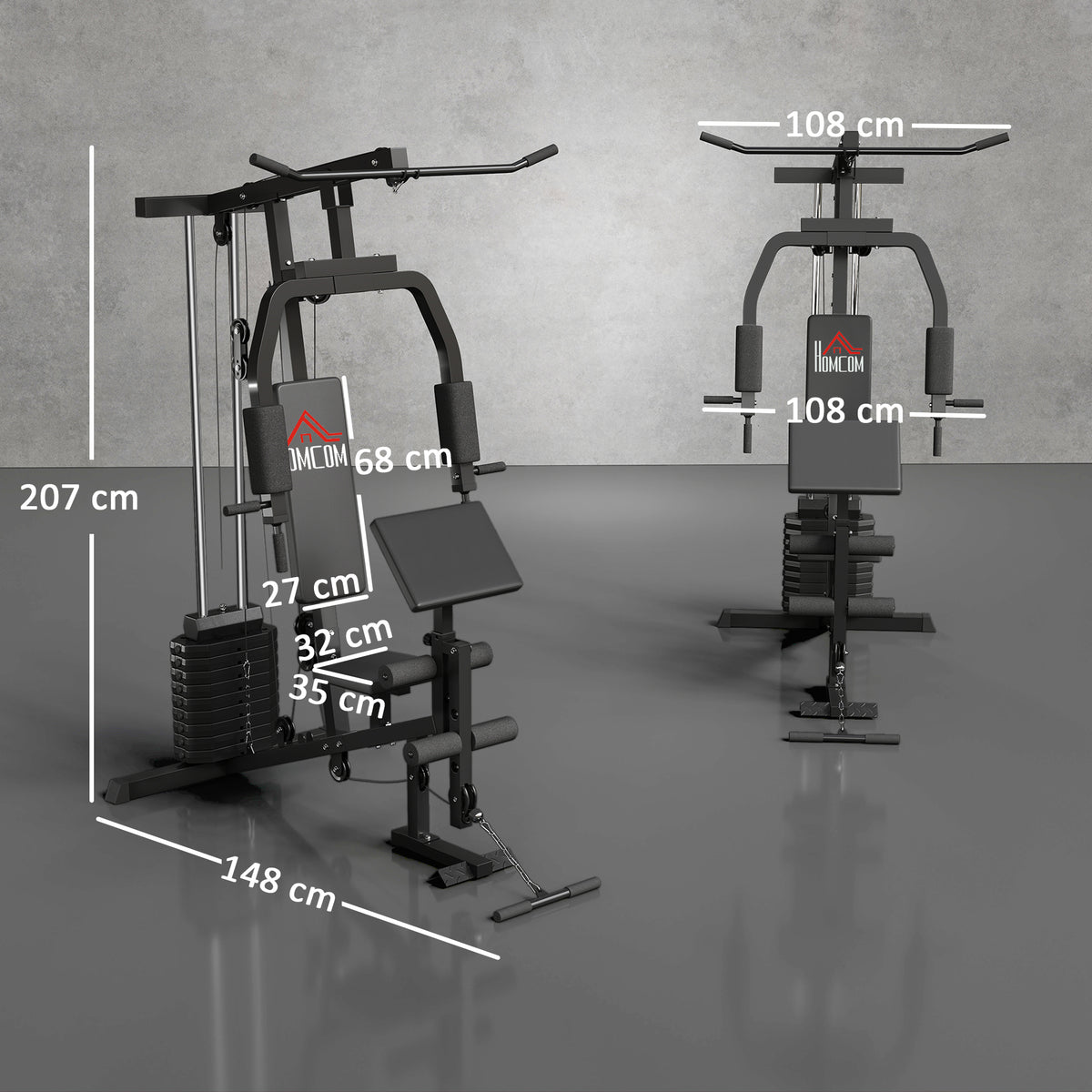 Multi Gym with 45kg Weight Stack, Chest Press and Leg Developer - Black