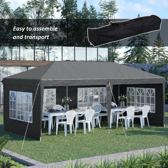 3 x 6m Pop Up Gazebo, Height Adjustable Marquee Party Tent with Sidewalls and Storage Bag, Grey