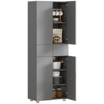Kitchen Cupboard Storage Cabinet Push Open Doors and Drawers, Grey