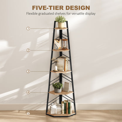5-Tier Corner Bookcase, Floor Standing Shelving Unit, Natural