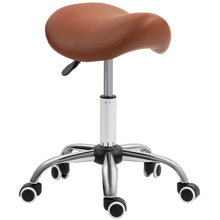 PU Leather Saddle Stool w/ Moulded Padded Seat Adjustable Height Brown