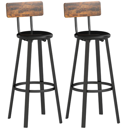 Barstools Set of 2 with Padded Seat Backrest Rustic Brown Black