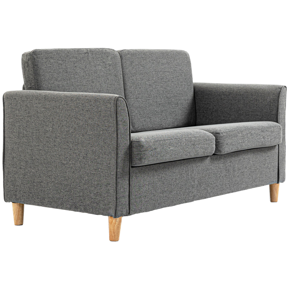 Compact Loveseat Sofa, Modern 2 Seater Sofa for Living Room with Wood Legs and Armrests, Grey