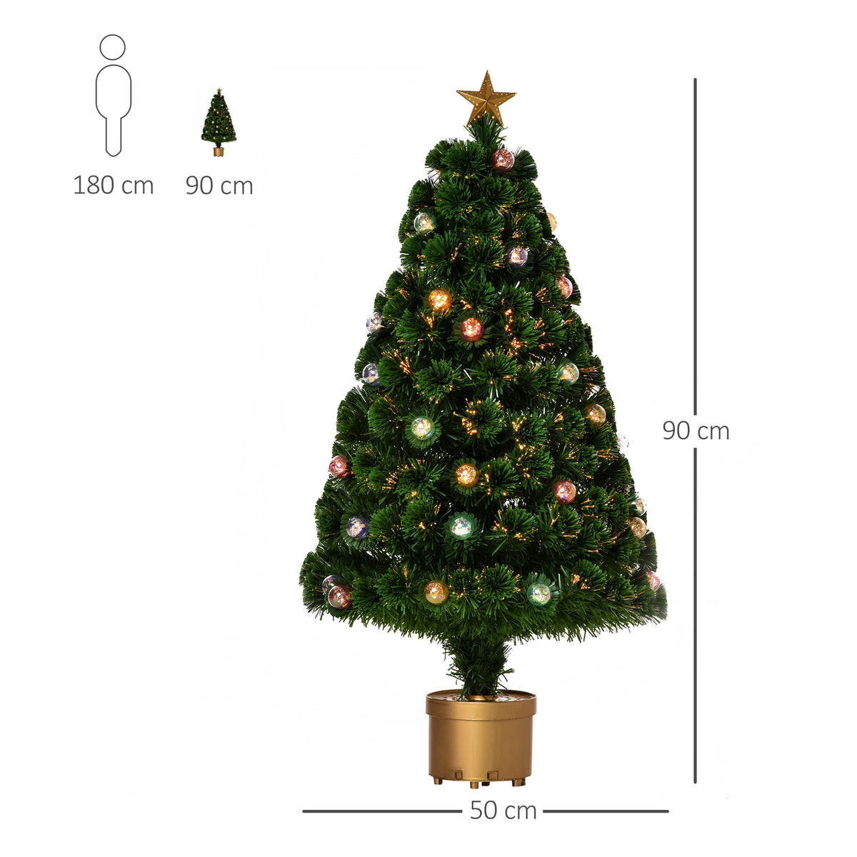 3ft Pre-Lit Fibre Optic Christmas Tree with Baubles, Star & Gold Pot
