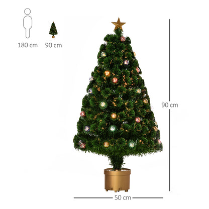 3ft Pre-Lit Fibre Optic Christmas Tree with Baubles, Star & Gold Pot