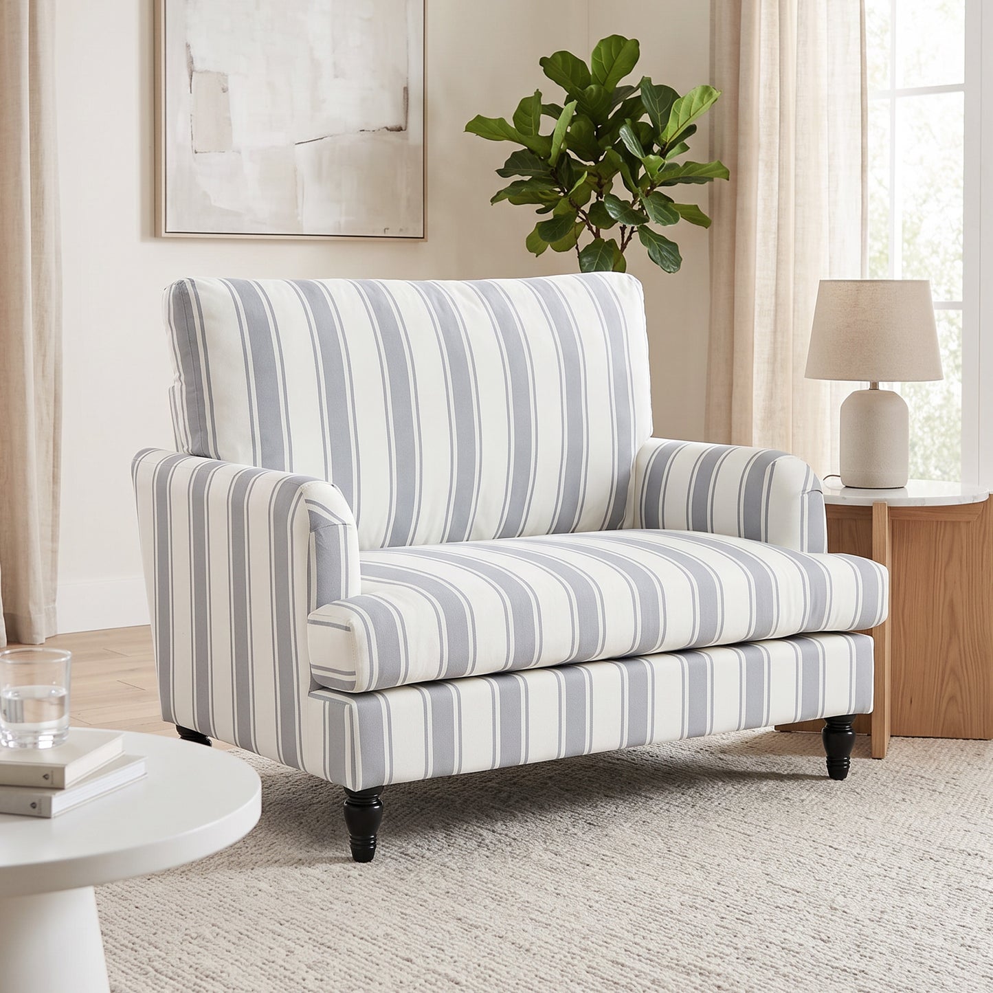 Velvet Single Sofa Armchair with Stripes, Grey