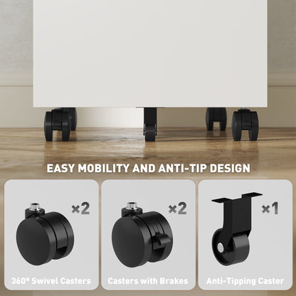Steel File Cabinet with Lock and Wheels for Home Office, White