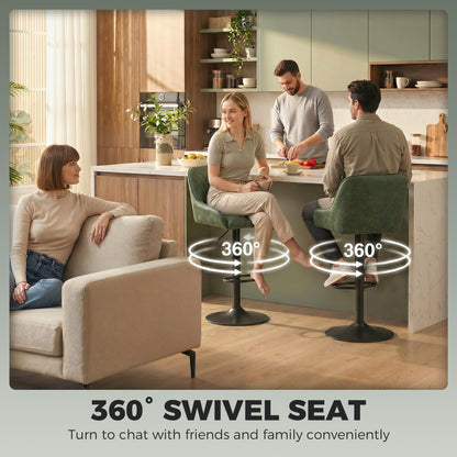 Breakfast Bar Stools Set of 2 with Wide Padded Seat, PU Leather Adjustable Swivel Bar Chairs, Modern Barstools with Footrest for Kitchen Island Counter, Home Bar, Dark Green