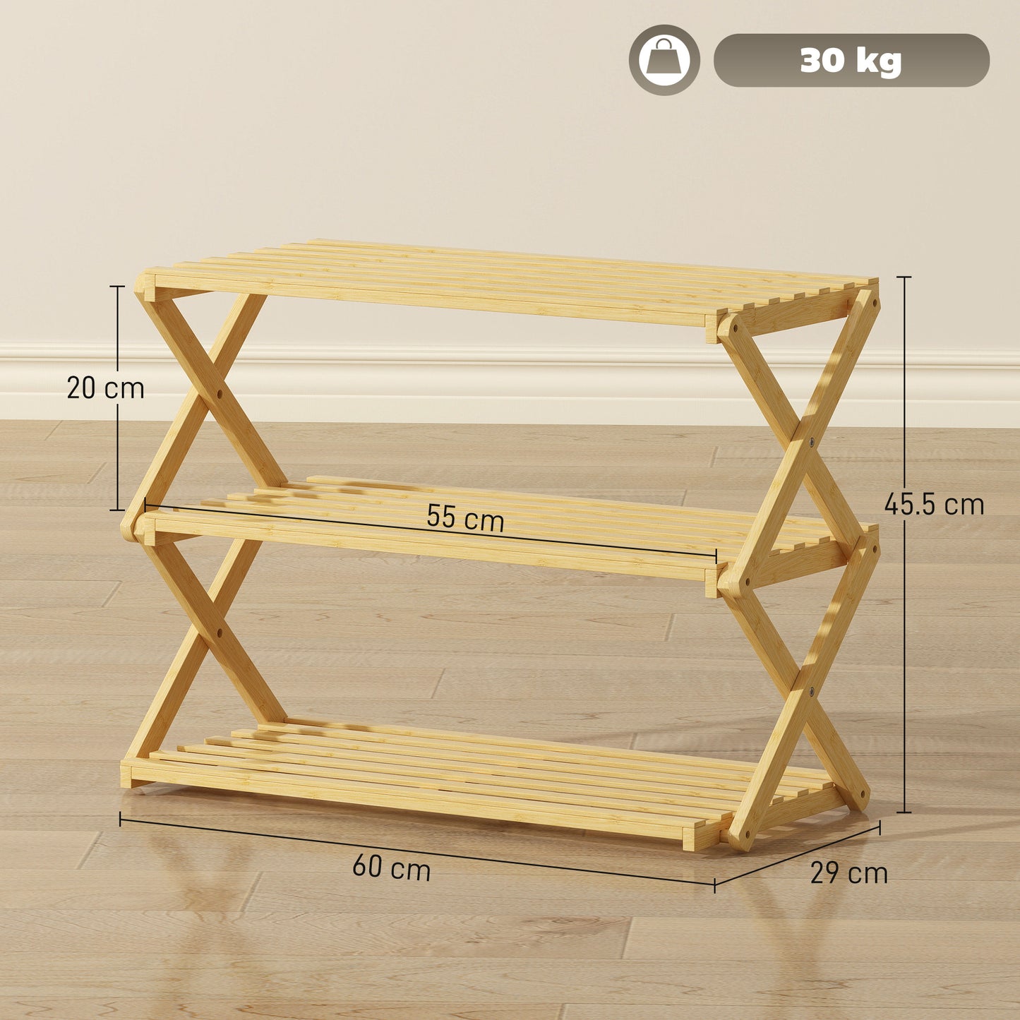 3-Tier Bamboo Shoe Rack, Folding Shoe Shelf, Holds up to 9 Pairs
