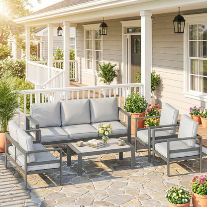 Aluminium Garden Furniture Sofa Set with Olefin Cushions, Dark Grey