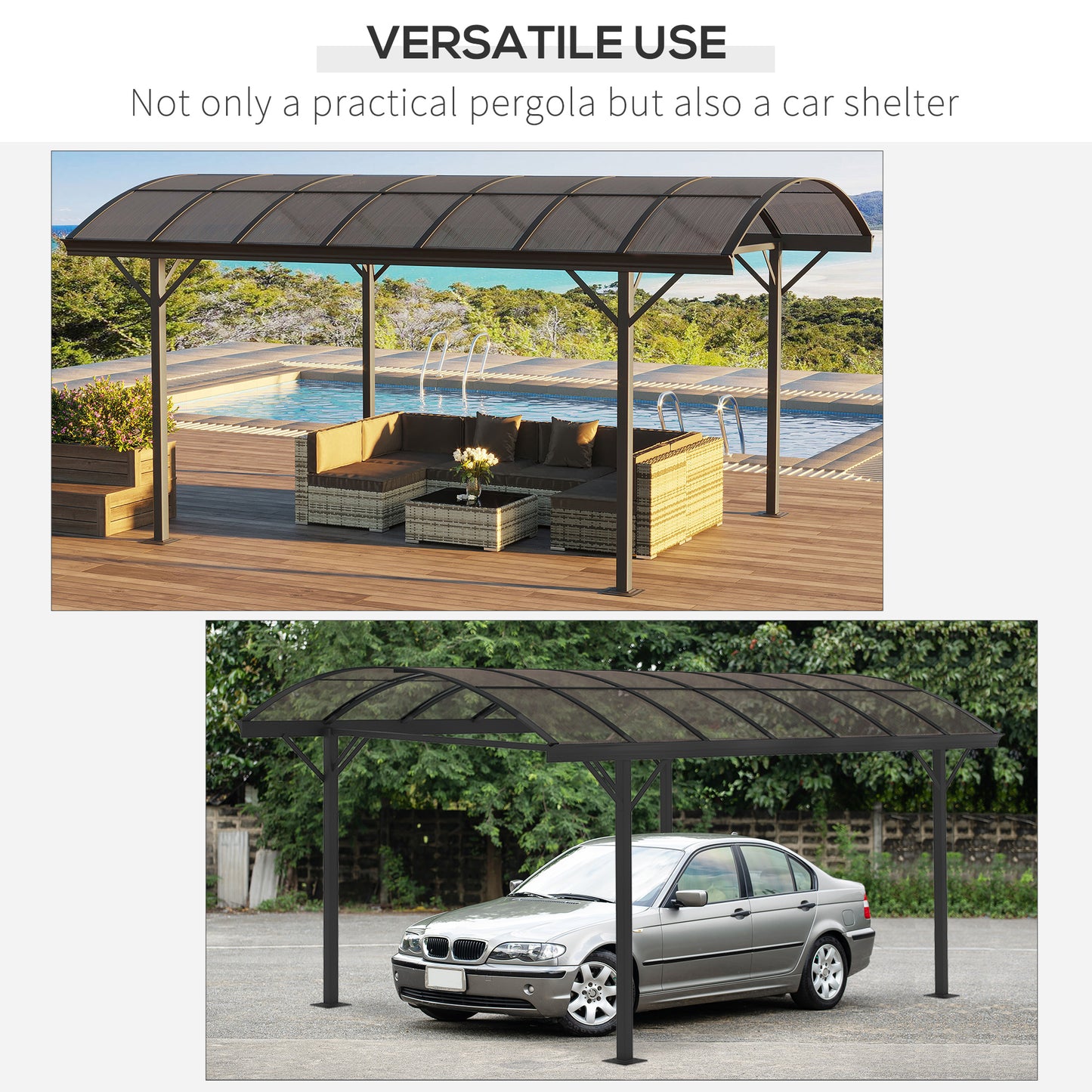 5 x 3(m) Garden Aluminium Pergola Gazebo Carport w/ Polycarbonate Roof