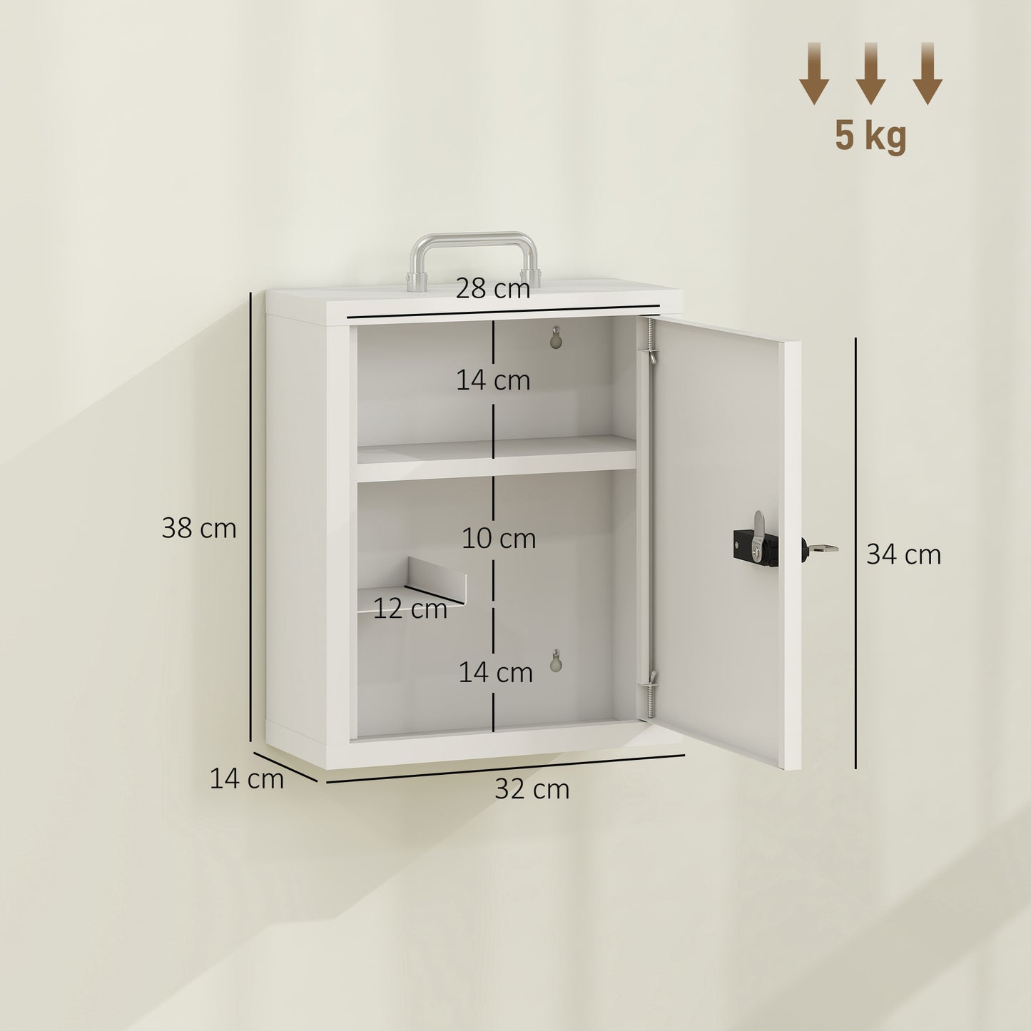 Medicine Cabinet, Medical Cabinet w/ Combination and Key Lock, White