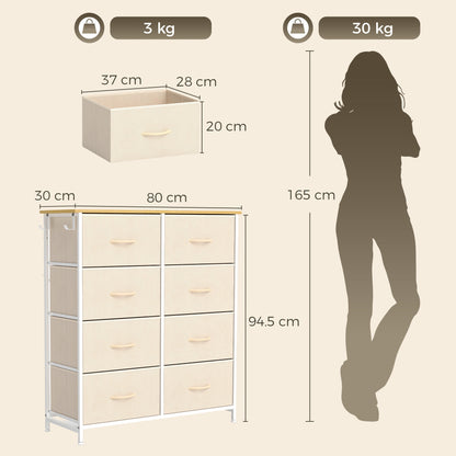 Fabric Chest of Drawers, 8 Drawer Dresser for Bedroom, Beige