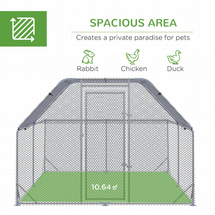 Chicken Run with Roof, Walk In Chicken Coop for 10-12 Chickens, Hen House Duck Pen Outdoor, 2.8 x 3.8 x 2 m