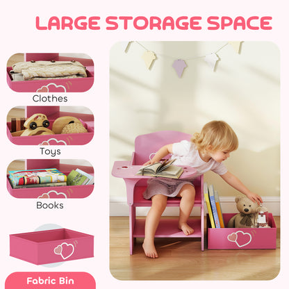 Kids Table and Chair Set, Toddler Desk Chair with Storage Bins