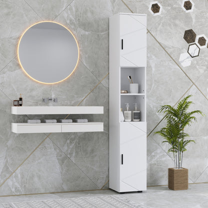 kleankin Tall Bathroom Storage Cabinet with Soft Close Mechanism, White