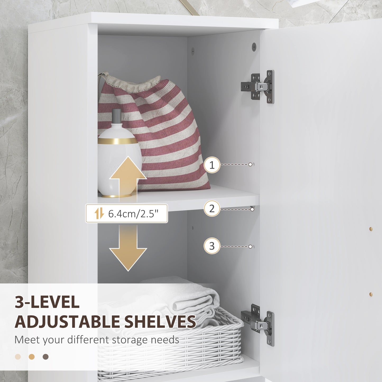 kleankin Tall Bathroom Storage Cabinet with Soft Close Mechanism, White