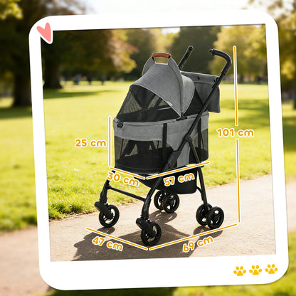 Foldable Pet Stroller, Dog Cat Stroller with Detachable Carrier