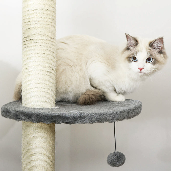 Cat Tree, Kitten Tower, Condo, Multi-Layer Activity Center, Indoor Pet Play House with Solid Scratching Post Hanging Balls, Grey