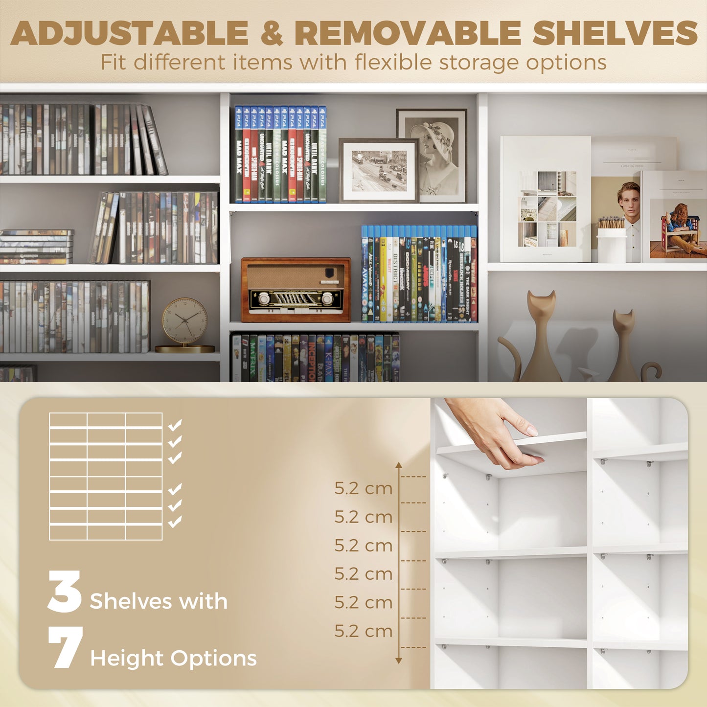 DVD Storage Unit, Media Storage Shelf with 24 Compartments, White