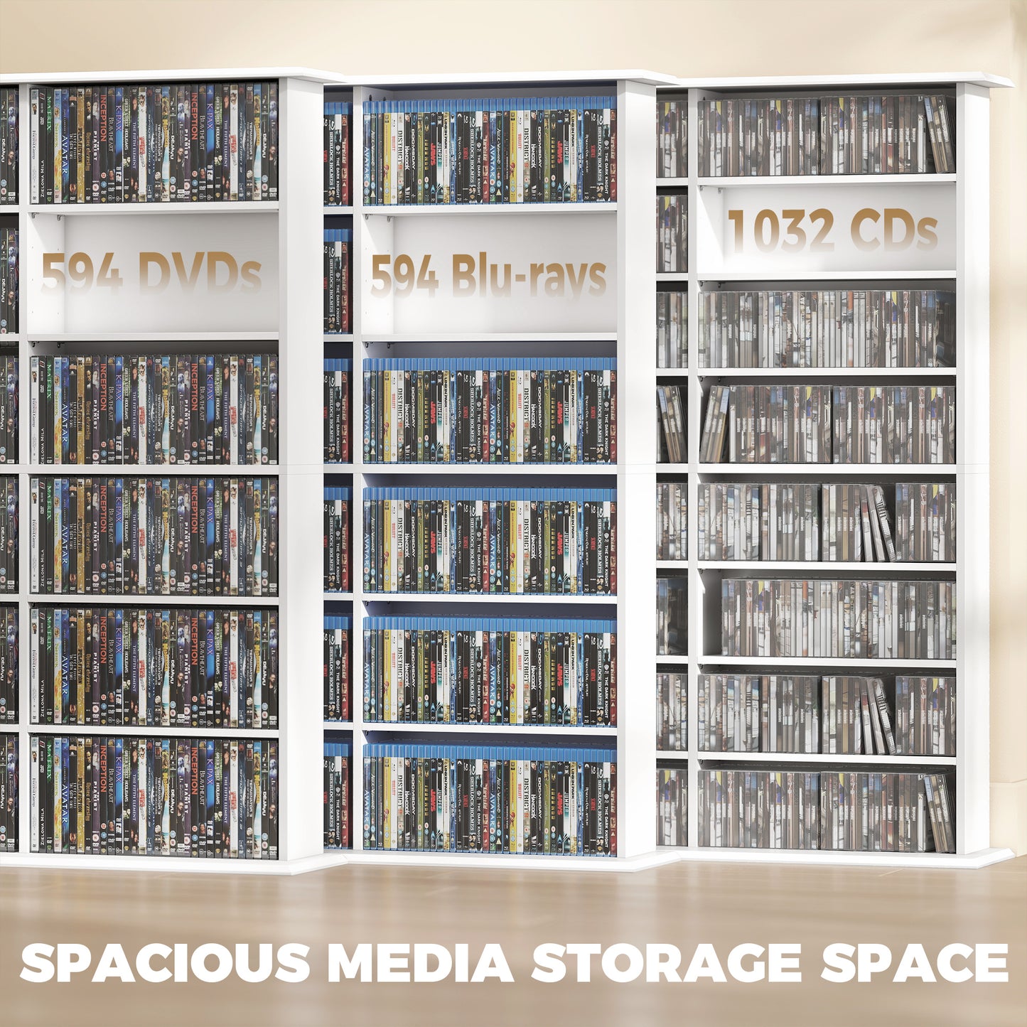 DVD Storage Unit, Media Storage Shelf with 24 Compartments, White
