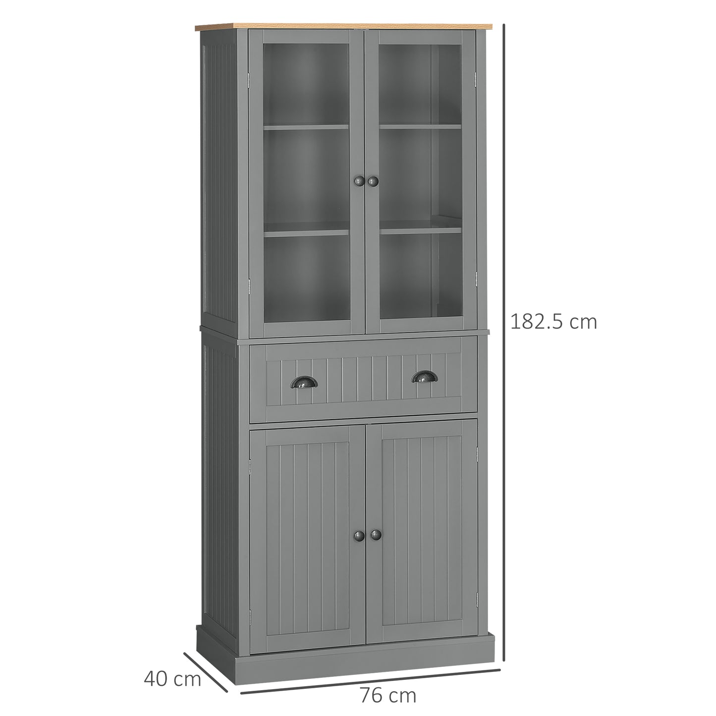 Tall Kitchen Cupboard, 5-tier Storage Cabinet with Adjustable Shelves