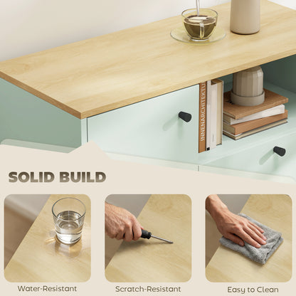 Sideboard, 80 cm Buffet Cabinet with 2 Drawers, Light Green and Oak