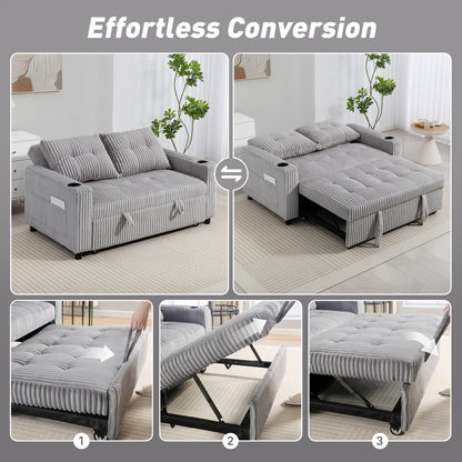 2 Seater Sofa Bed, Click Clack Pull Out Bed Settee, Light Grey
