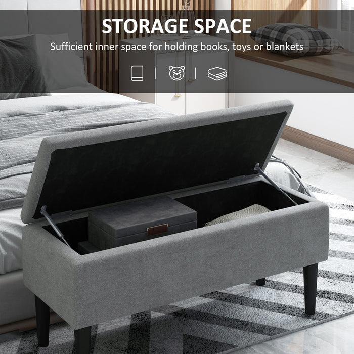 15" Modern Ottoman Storage Box with Wooden Legs, 47L Storage Ottoman Holds up to 120KG, for Living Room, Bedroom, Grey