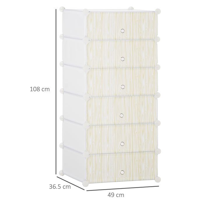 6 Tier Shoe Rack Plastic Storage Cabinet Modular Shoe Tower White