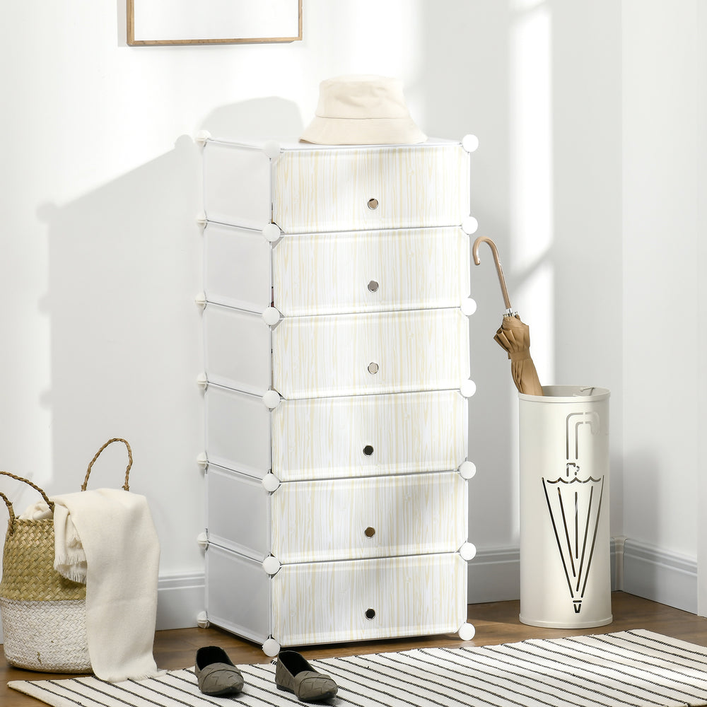 6 Tier Shoe Rack Plastic Storage Cabinet Modular Shoe Tower White