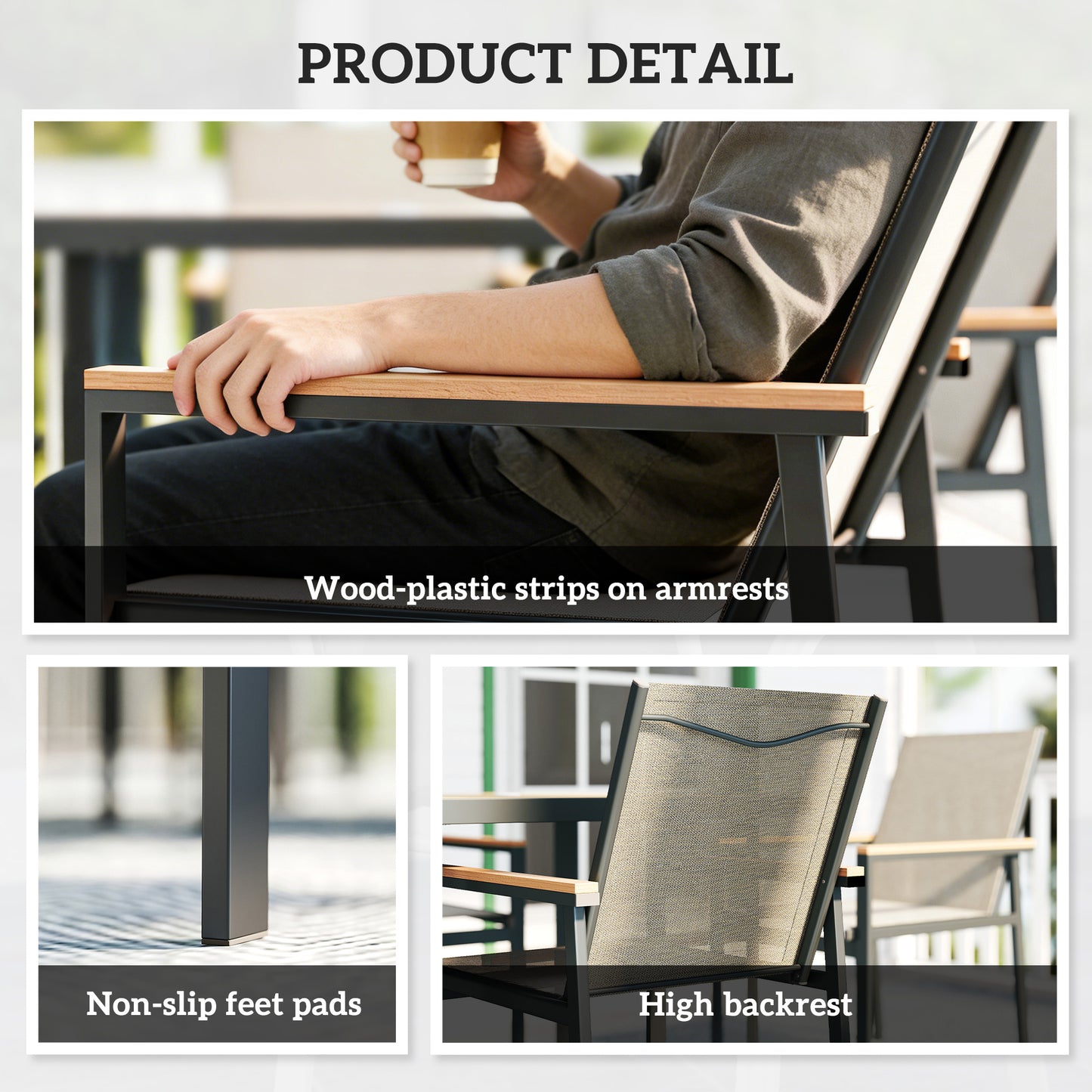 7 Piece Garden Dining Set, Outdoor Table and 6 Chairs, Khaki