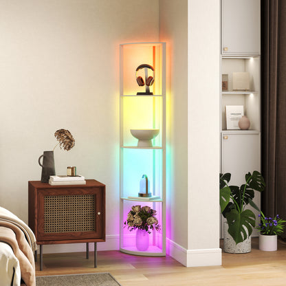 RGB LED Floor Lamp with Shelves and Remote Control for Living Room