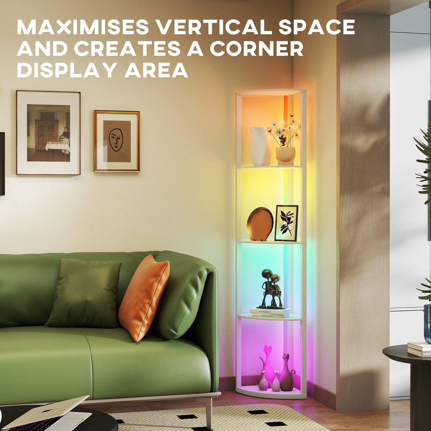 RGB LED Floor Lamp with Shelves and Remote Control for Living Room