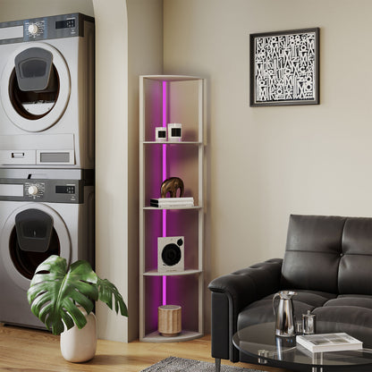 RGB LED Floor Lamp with Shelves and Remote Control for Living Room