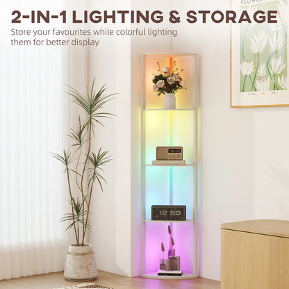 RGB LED Floor Lamp with Shelves and Remote Control for Living Room