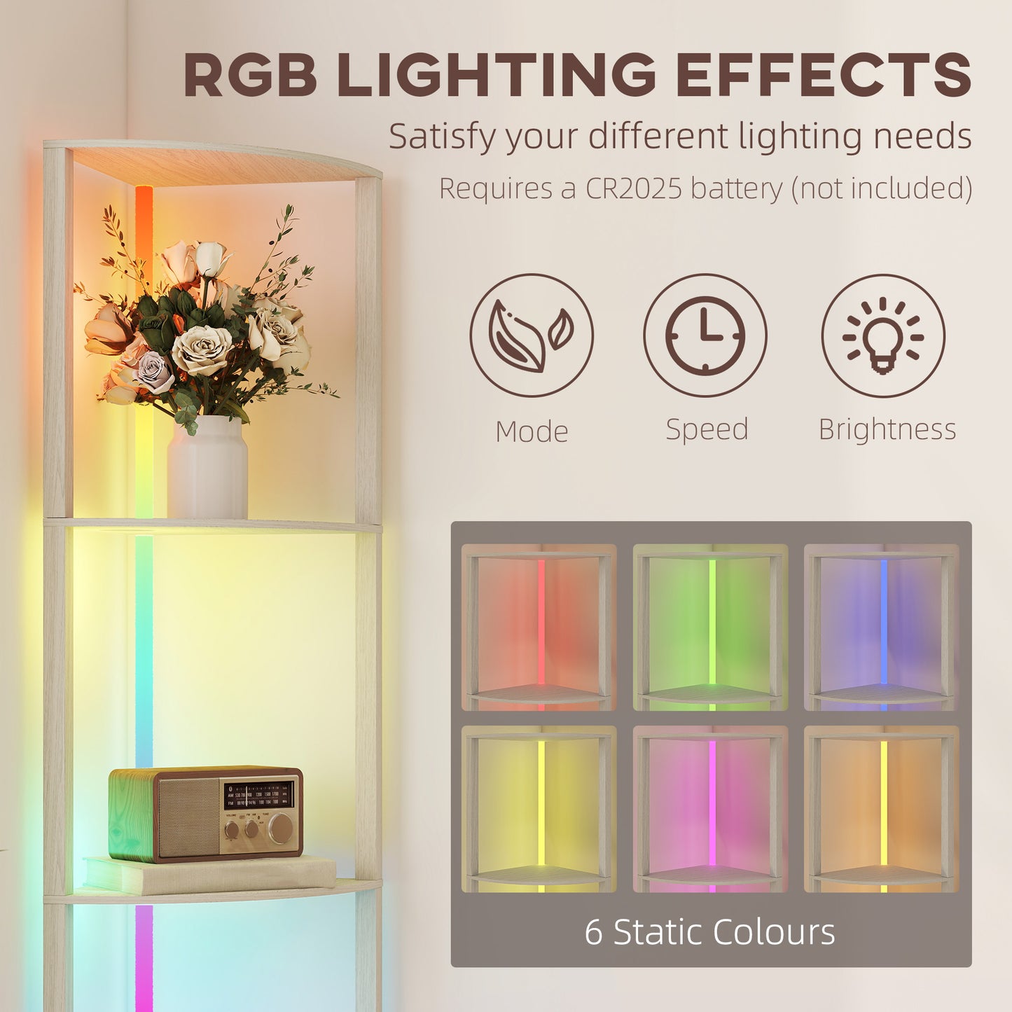 RGB LED Floor Lamp with Shelves and Remote Control for Living Room