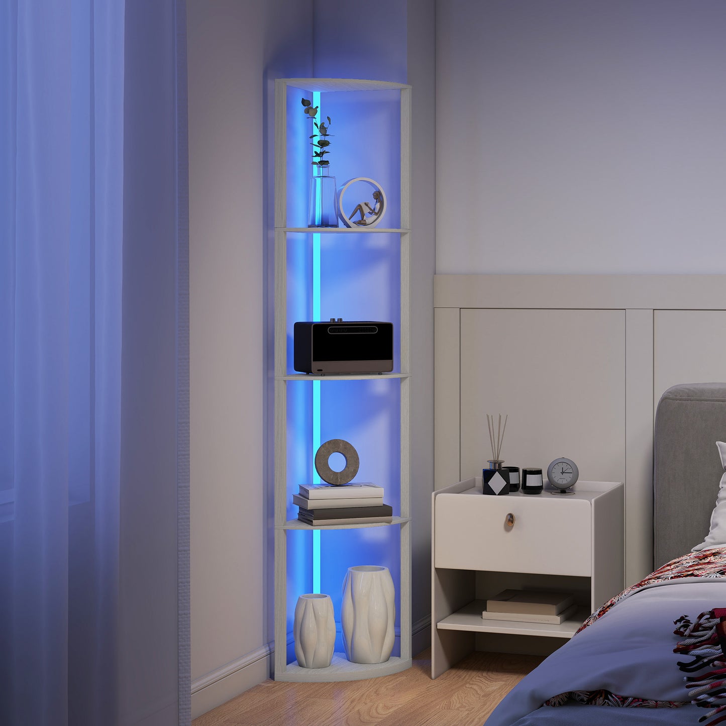 RGB LED Floor Lamp with Shelves and Remote Control for Living Room