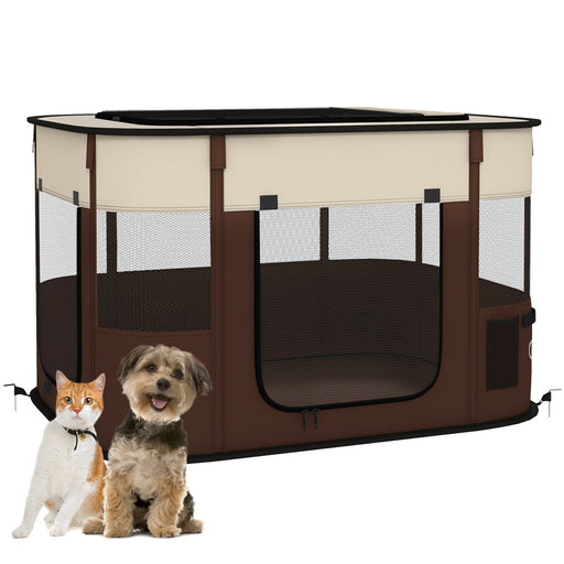 Portable Dog Pen for Puppies, Rabbits, Kittens, Guinea Pigs - Brown