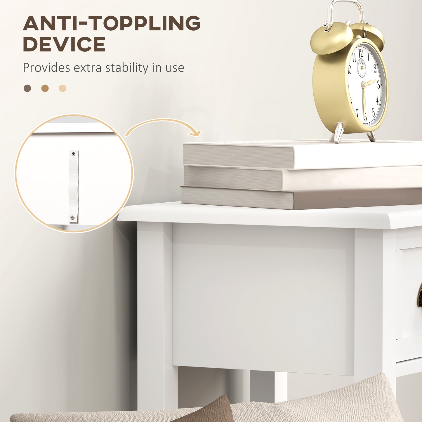 2-Tier Side Tables Set of 2 with Drawer Shelf for Living Room, White