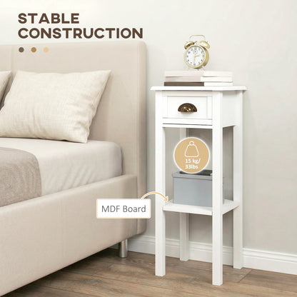 2-Tier Side Tables Set of 2 with Drawer Shelf for Living Room, White