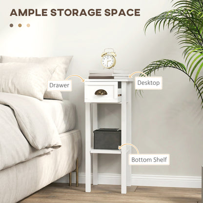 2-Tier Side Tables Set of 2 with Drawer Shelf for Living Room, White