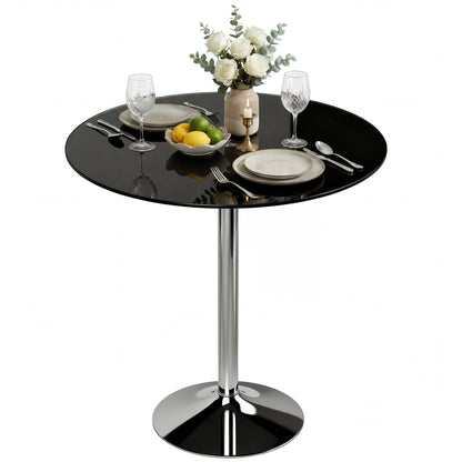 Round Bar Table, Dining Table with Tempered Glass Top and Steel Frame