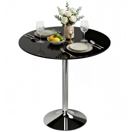 Round Bar Table, Dining Table with Tempered Glass Top and Steel Frame