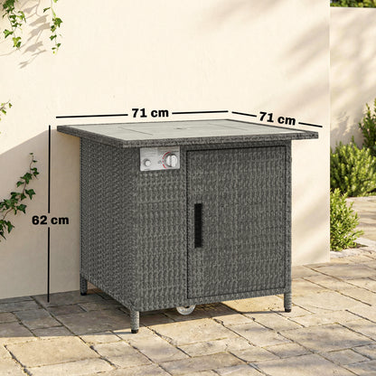 Rattan Gas Fire Pit Table with Rain Cover, Wind Guard, 14.5 KW