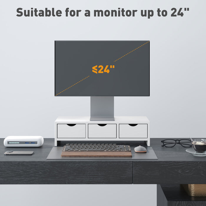 Monitor Stand Riser with 3 Drawers for Laptop, Computer, PC, White