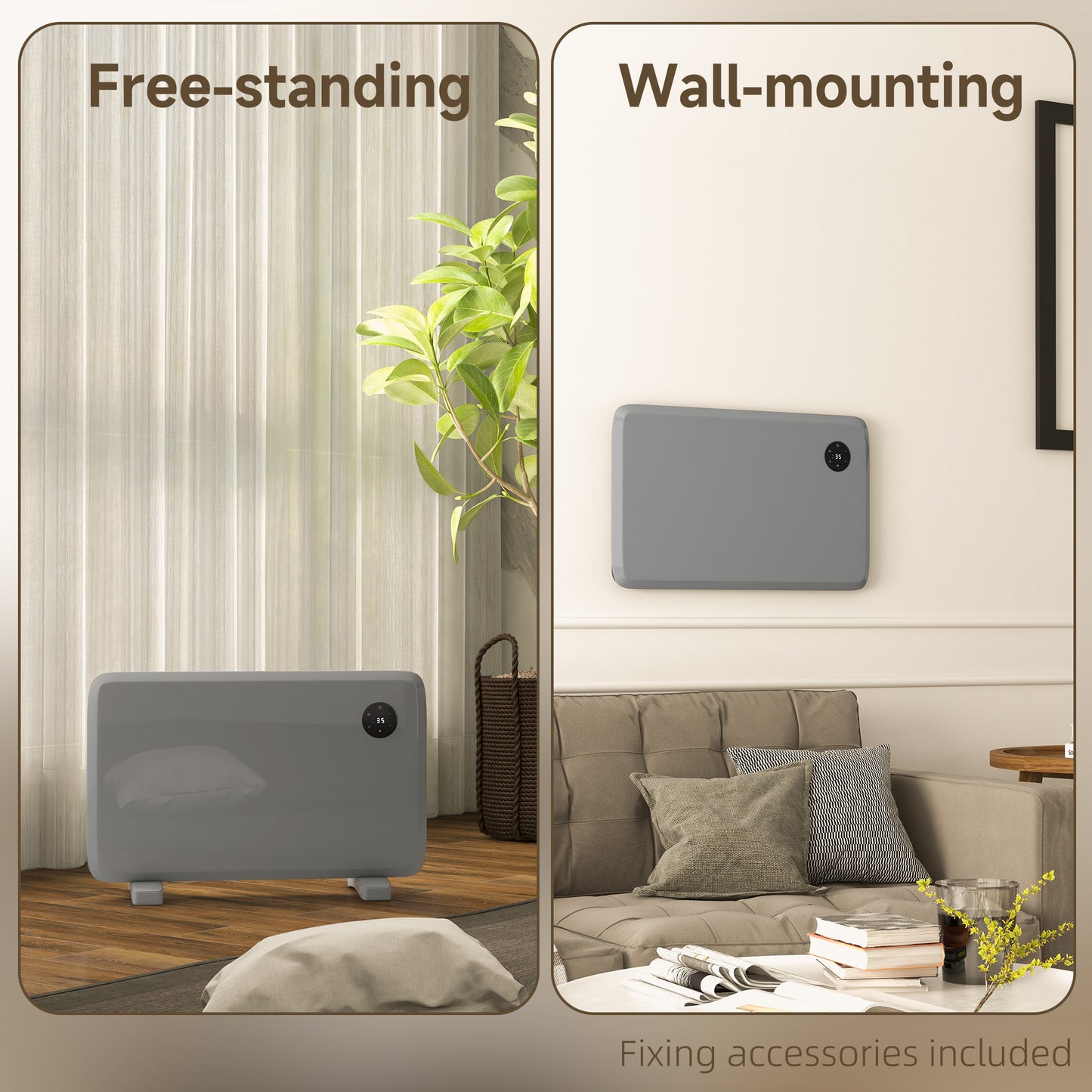 Electric Convector Heater, Quiet Space Heater w/ LED Display, Grey