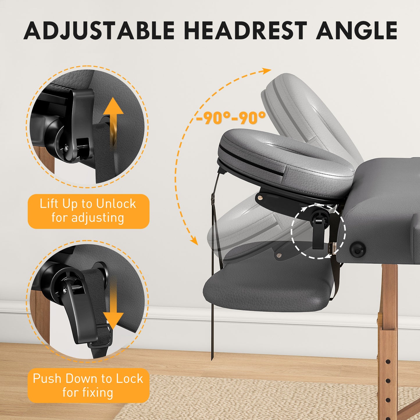 Foldable Massage Bed with Beech Wood Legs Face Cradle Armrests Grey