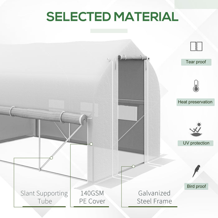 3 x 2m Walk-in Polytunnel Greenhouse, Zipped Roll Up Sidewalls, Mesh Door, Mesh Windows, Tunnel Warm House Tent w/ PE Cover, White