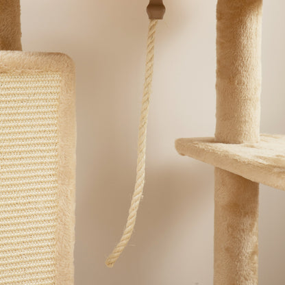 Cat Tree Tower Scratching Post Bed House, 132cm, Beige